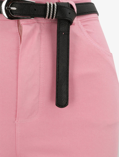 Pantalon uni à revers - Rose - 3