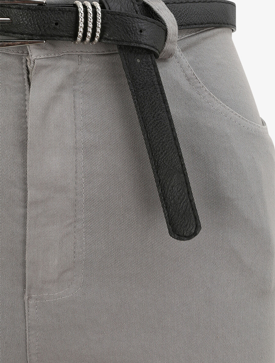 Pantalon uni à revers - Gris - 3