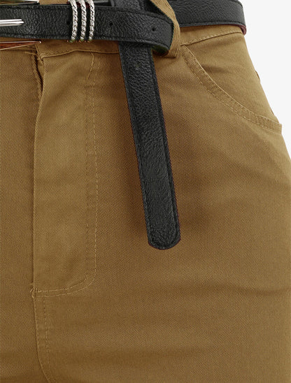Pantalon uni à revers - Camel - 3