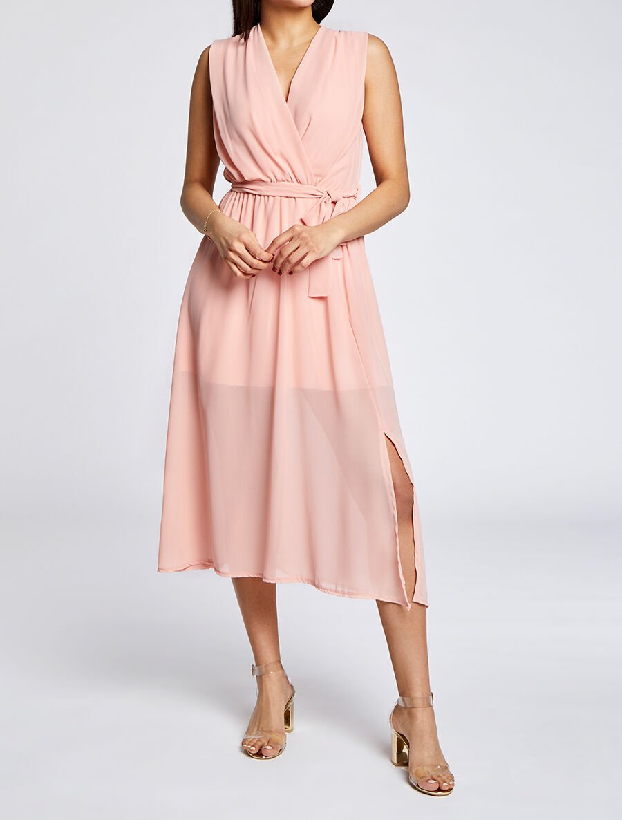 Robe longue unie à voile - Rose - 4