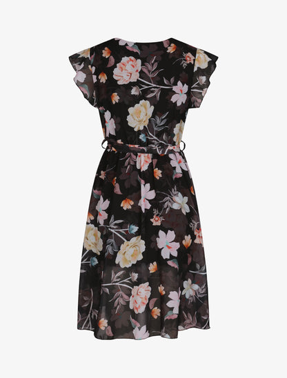 Robe en voile à imprimé grandes fleurs - Noir - 2