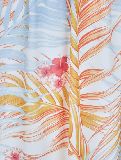 Robe patineuse à imprimé feuilles tropicales - Bleu ciel - 3