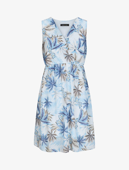 Robe patineuse à imprimé feuilles tropicales - Bleu - 1
