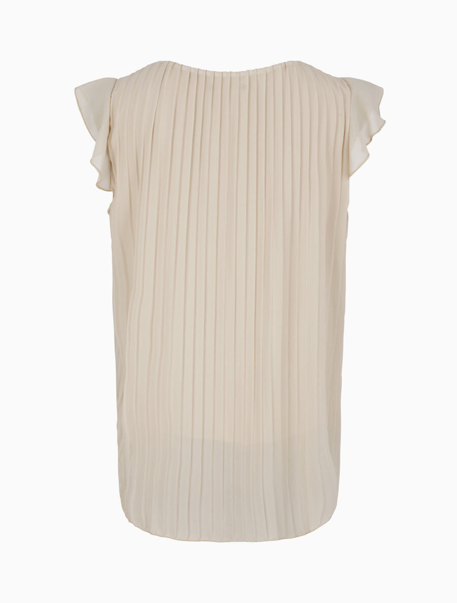 Top droit plissé à épaules volantées - Beige - 2