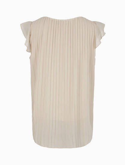 Top droit plissé à épaules volantées - Beige - 2