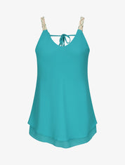Top en voile à bretelles tressées - Turquoise - 1