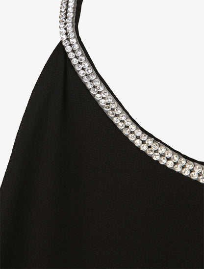 Top en voile orné de strass - Noir - 3