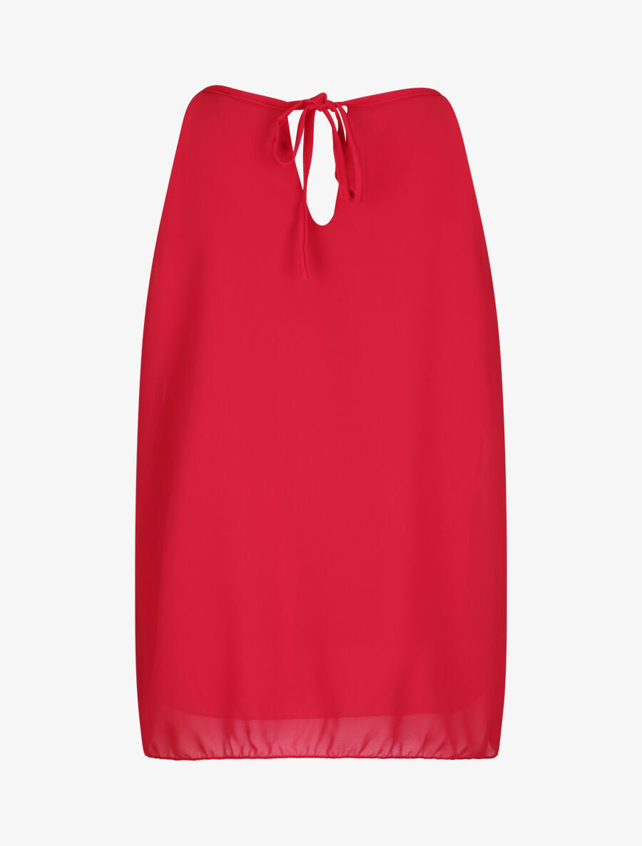 Top en voile orné de strass - Rouge - 2