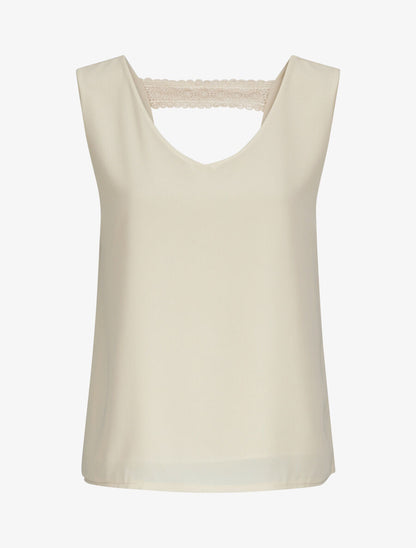 Top en voile à dos ajouré et détail dentelle - Beige - 1