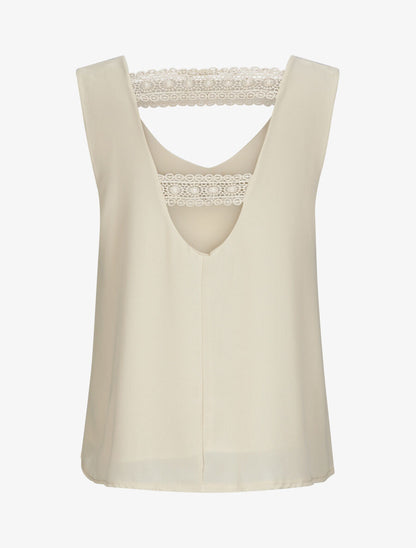 Top en voile à dos ajouré et détail dentelle - Beige - 2