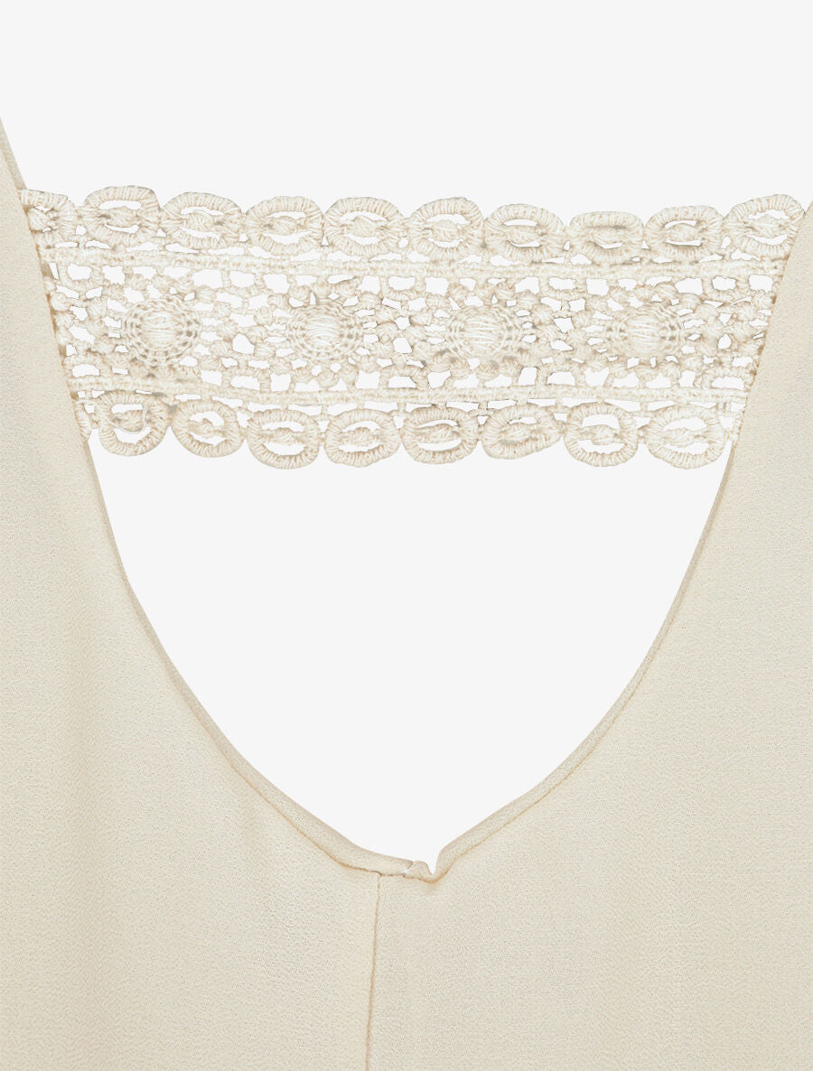 Top en voile à dos ajouré et détail dentelle - Beige - 3