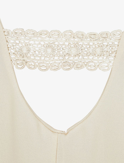 Top en voile à dos ajouré et détail dentelle - Beige - 3