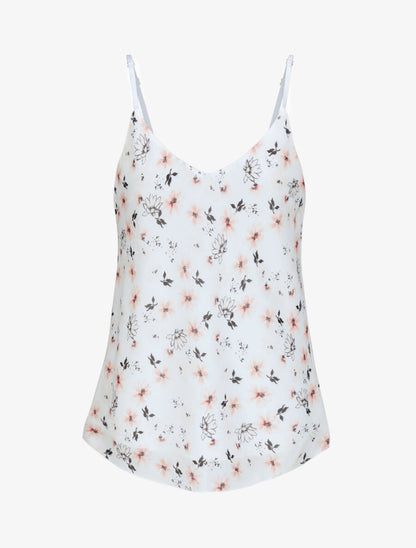 Top en voile à bretelles tressées et imprimé petites fleurs - Blanc - 1