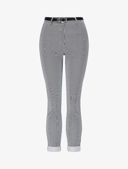 Pantalon à revers imprimé rayures - Noir - 1