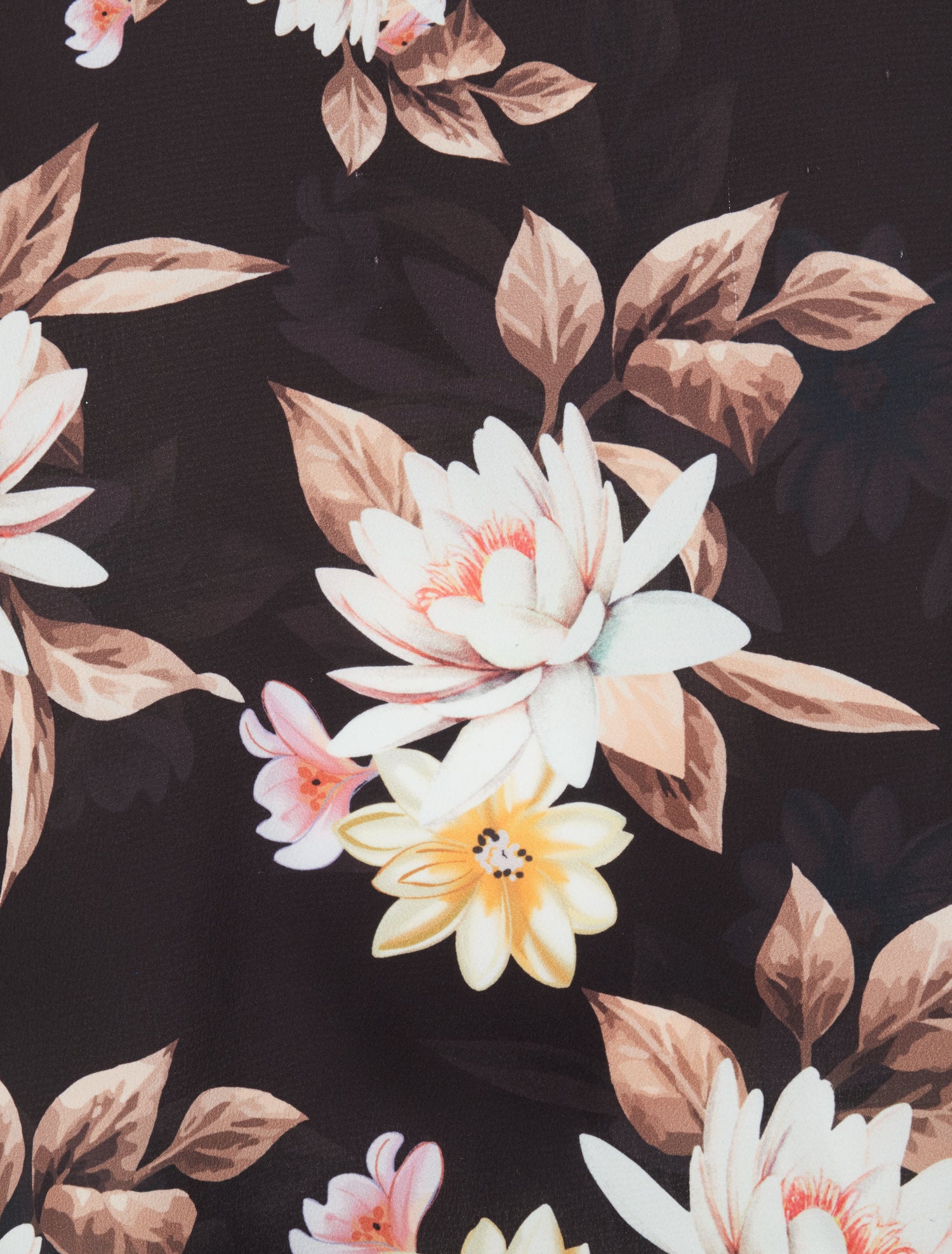 Top satiné imprimé fleurs de lotus à détail dentelle - Noir - 3