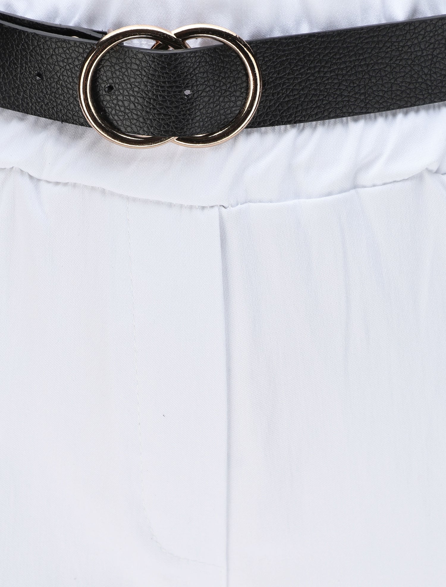 Pantalon paper bag uni avec ceinture - Blanc - 3