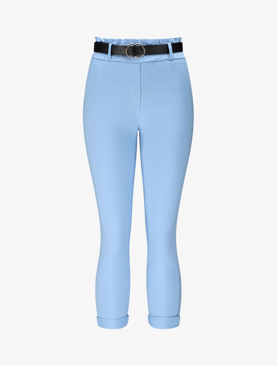 Pantalon paper bag uni avec ceinture - Bleu ciel - 4