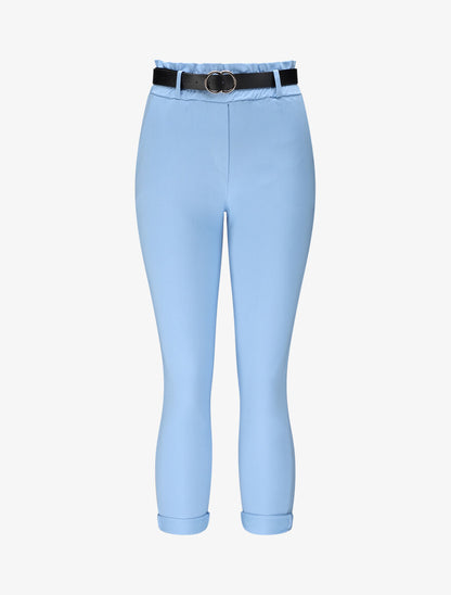 Pantalon paper bag uni avec ceinture - Bleu ciel - 4