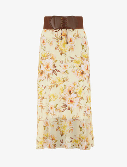 Jupe midi fluide imprimé floral - Jaune - 5