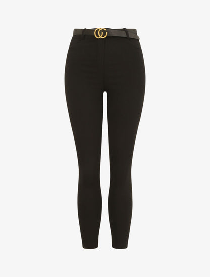 Pantalon slim uni à taille haute - Noir - 4