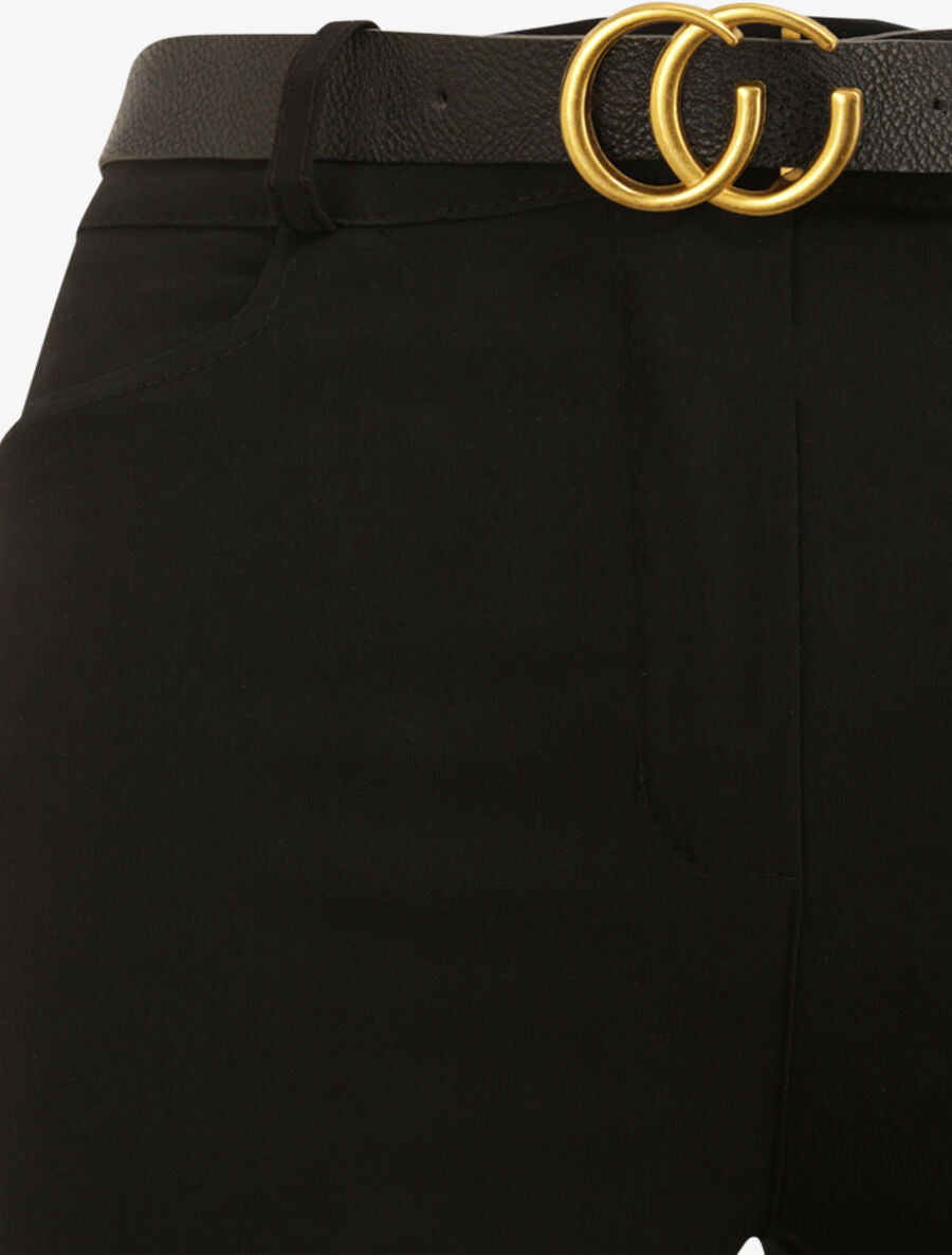 Pantalon slim uni à taille haute - Noir - 3