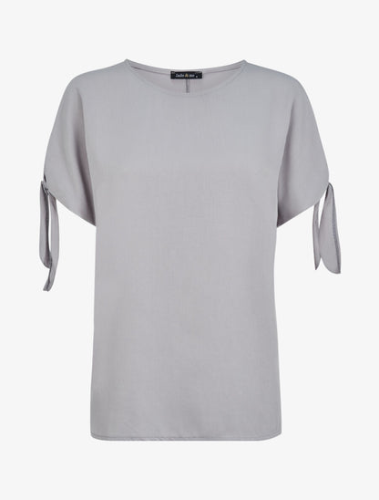 Top oversize à manches courtes à liens à nouer - Gris clair - 4