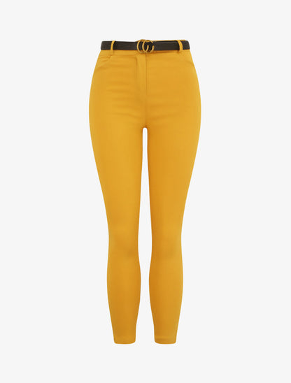Pantalon slim uni à taille haute - Moutarde - 4