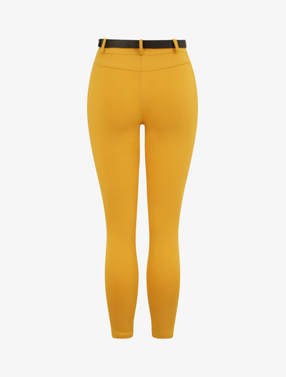 Pantalon slim uni à taille haute - Moutarde - 2