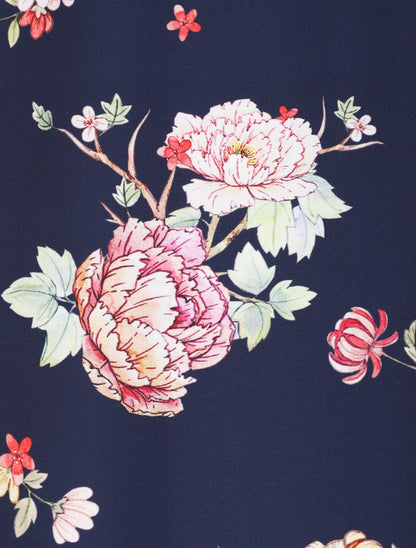 Jupe longue évasée imprimé pivoines - Marine - 3