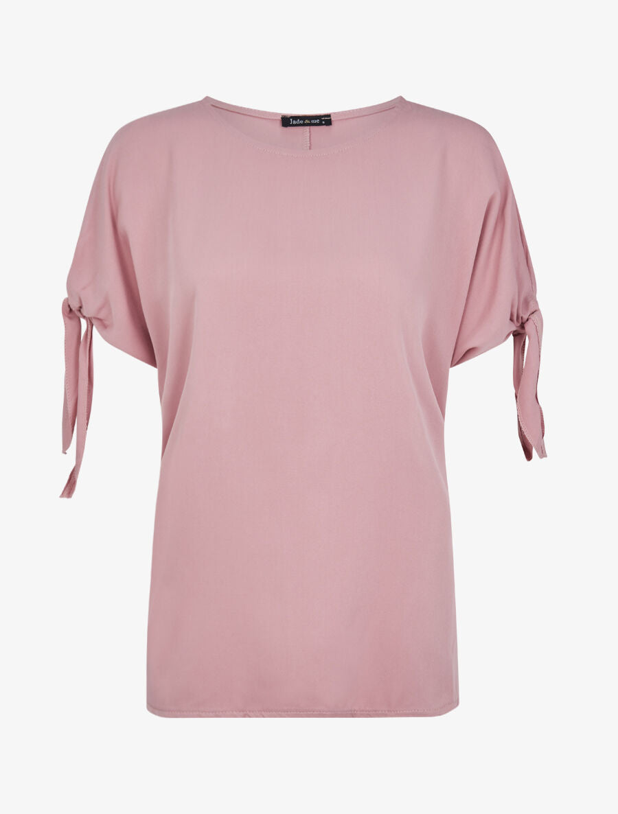 Top oversize à manches courtes à liens à nouer - Rose poudré - 4