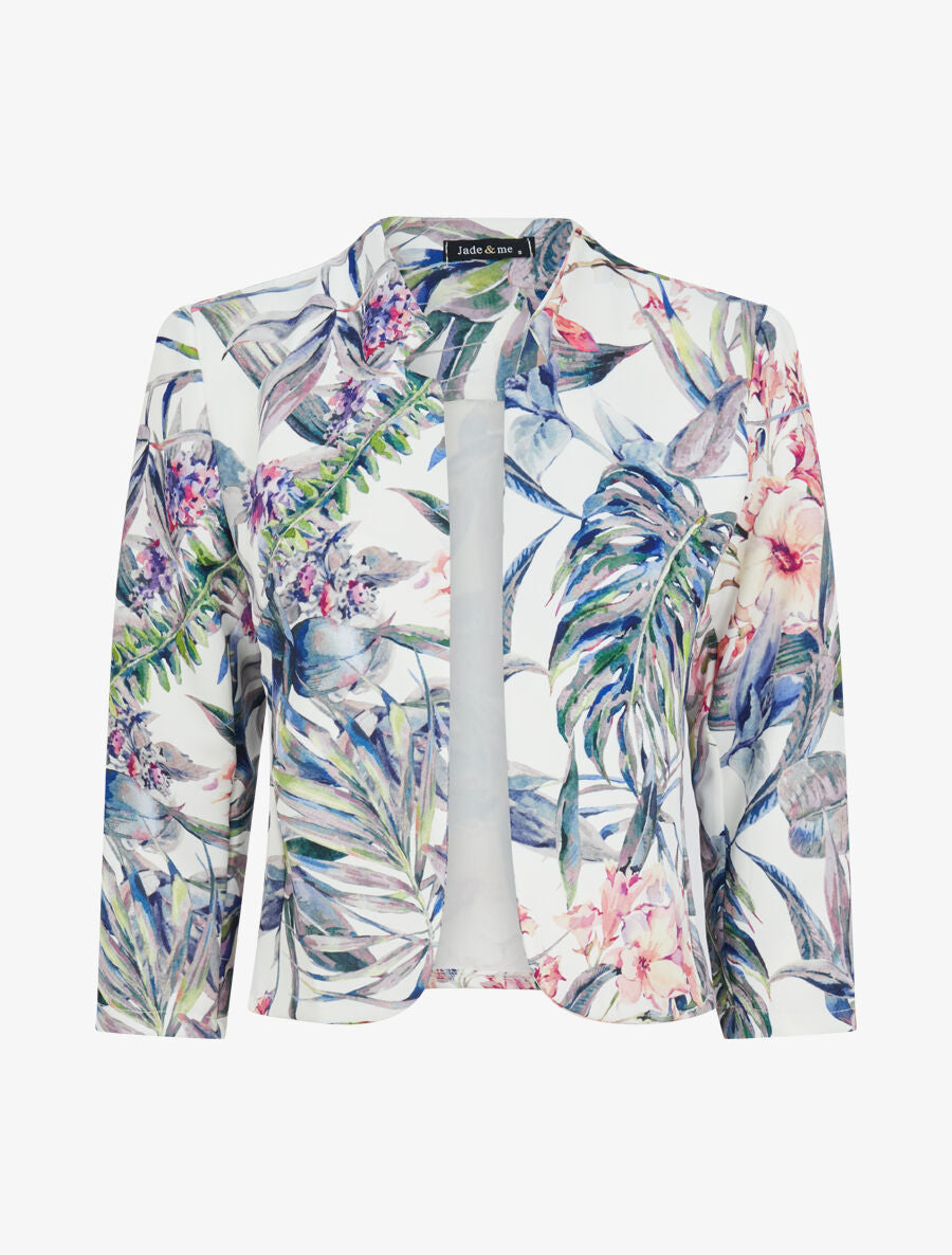 Veste courte à imprimé plantes tropicales - Blanc - 1