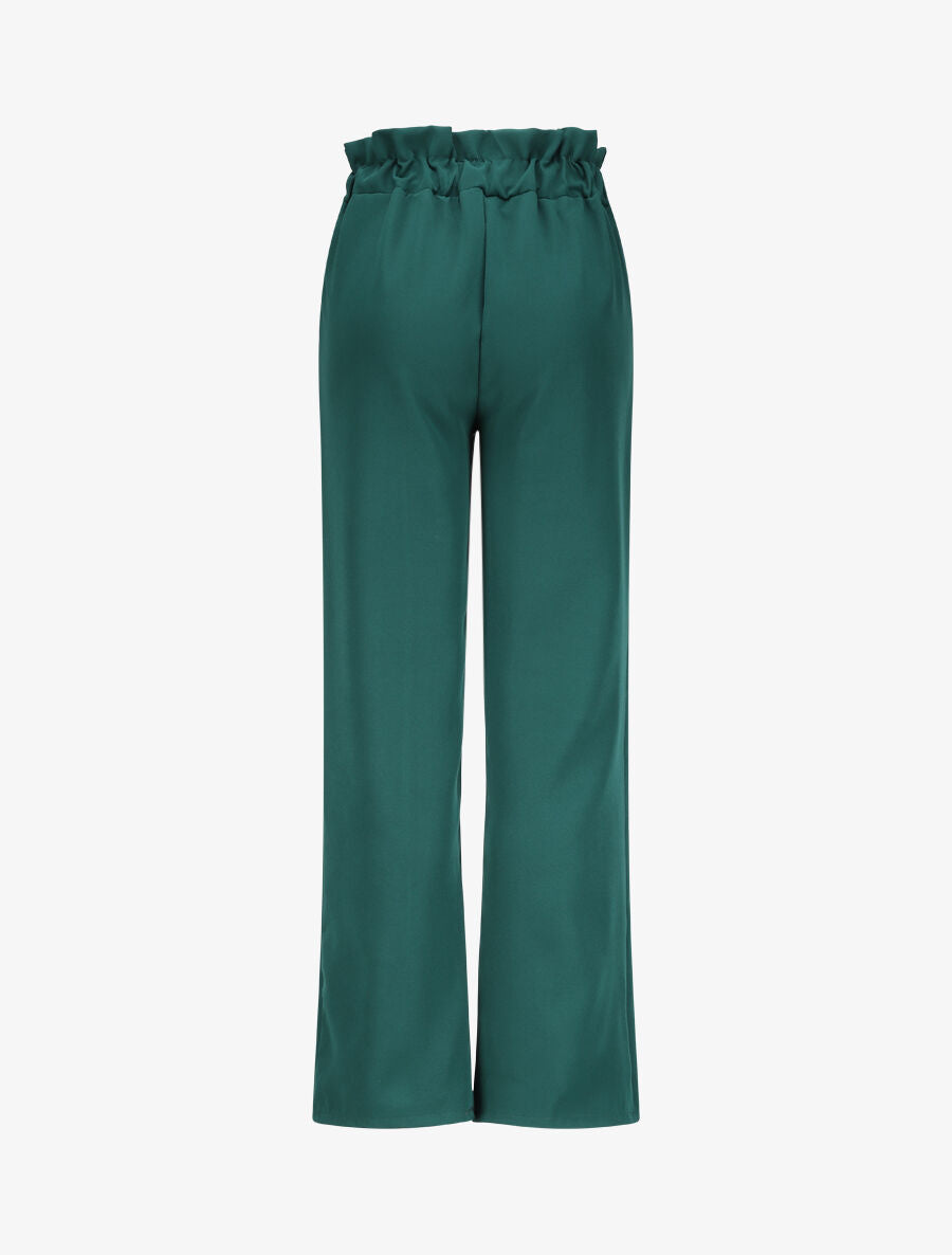 Pantalon droit à boutons et taille stylisés - Vert sapin - 2