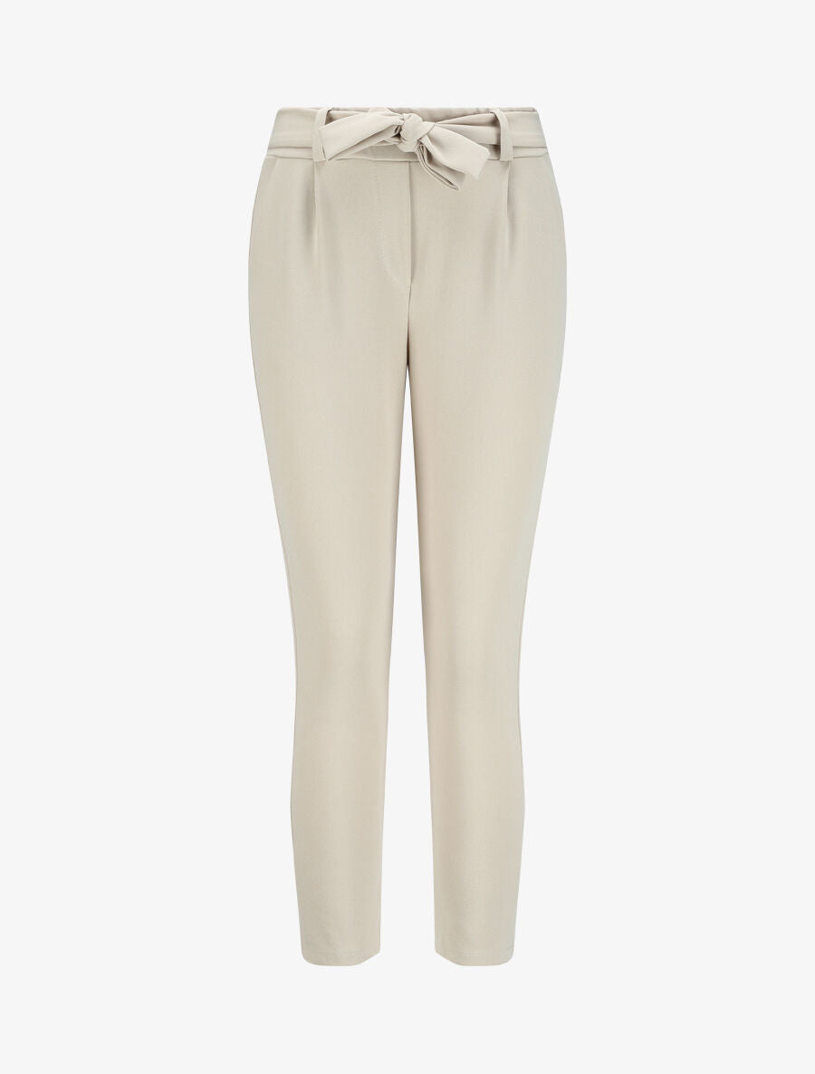 Pantalon droit à taille élastiquée - Beige - 1