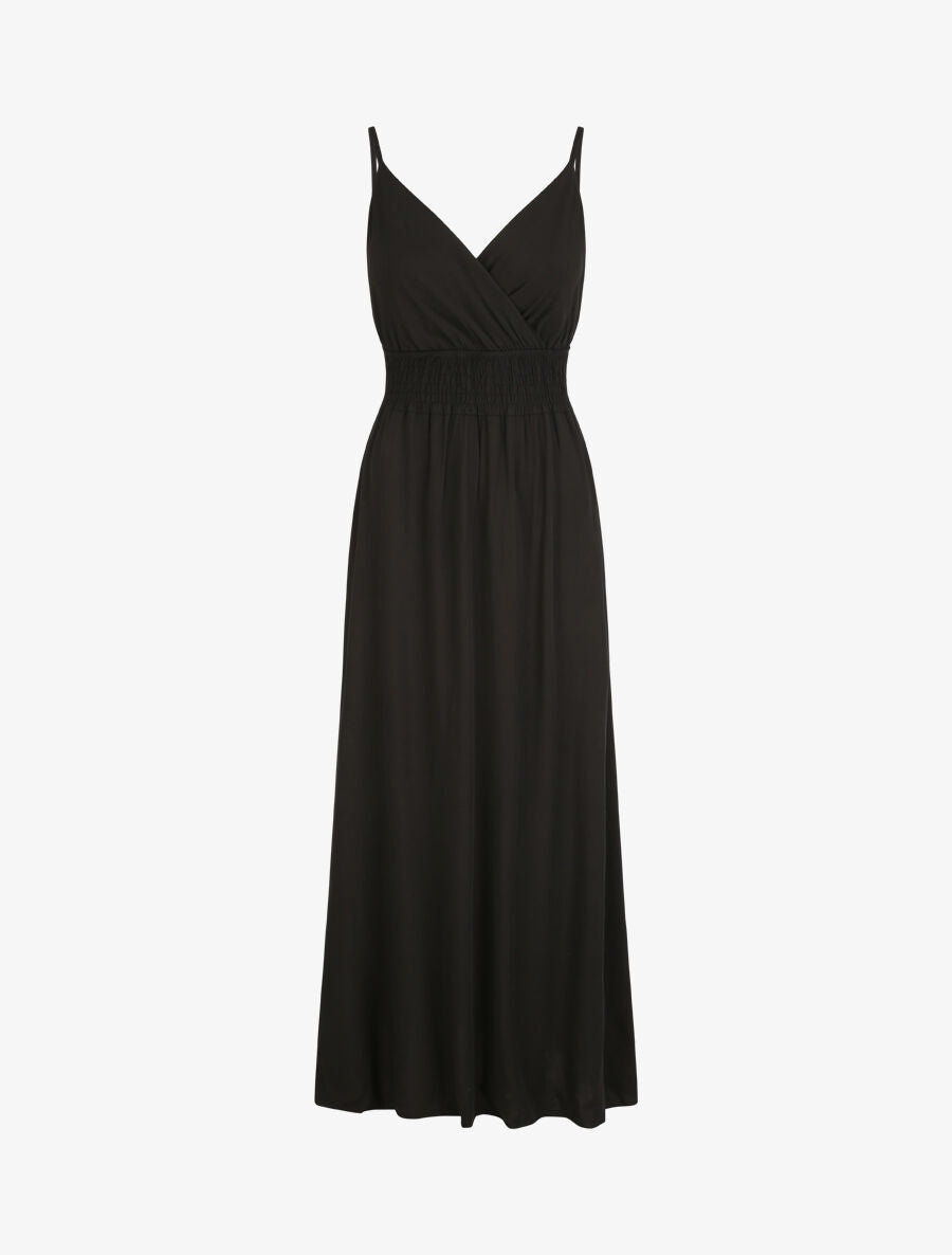 Robe longue empire unie à bretelles - Noir - 5