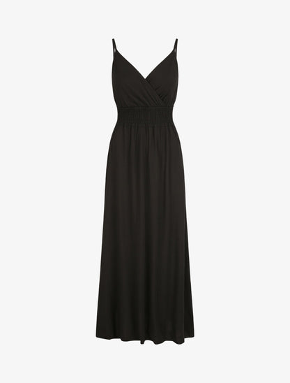 Robe longue empire unie à bretelles - Noir - 5