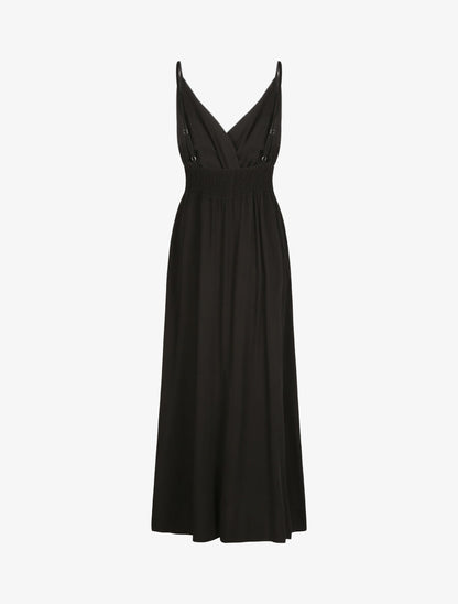 Robe longue empire unie à bretelles - Noir - 2