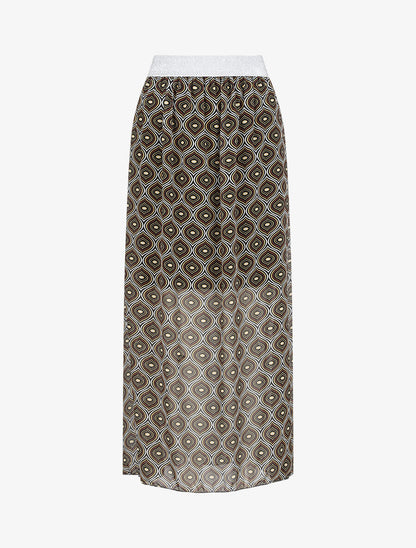 Jupe longue en voile imprimé psychédélique à ceinture contrastante - Noir - 1