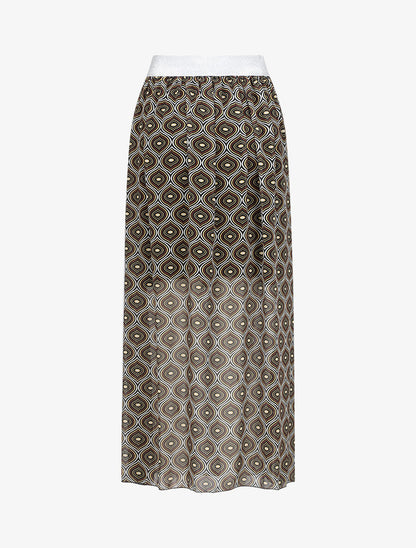 Jupe longue en voile imprimé psychédélique à ceinture contrastante - Noir - 2