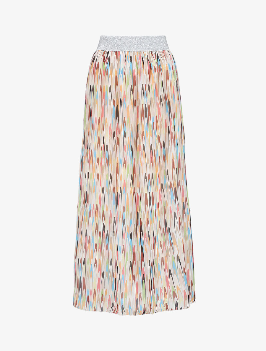 Jupe longue à imprimé rétro et ceinture irisée - Beige - 5