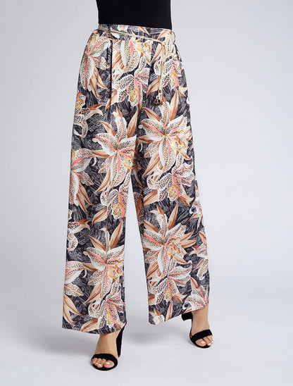 Pantalon fluide imprimé fleurs de lys - Noir - 3