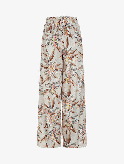 Pantalon fluide imprimé fleurs de lys - Beige - 2