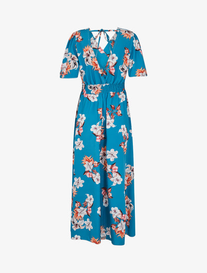 Robe longue imprimé bouquet de lys à manches papillon - Bleu turquoise - 2