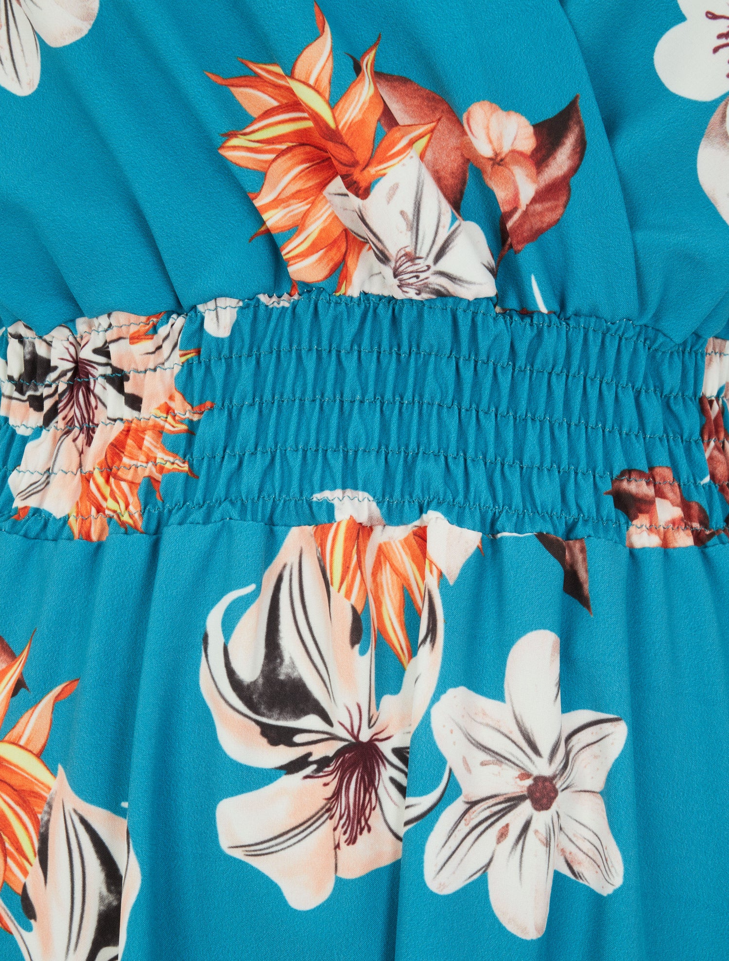 Robe longue imprimé bouquet de lys à manches papillon - Bleu turquoise - 3