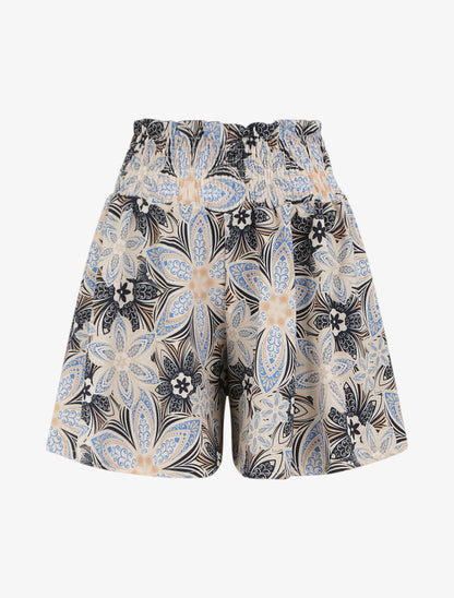 Short fluide évasé à imprimé fleurs stylisées - Marine - 1