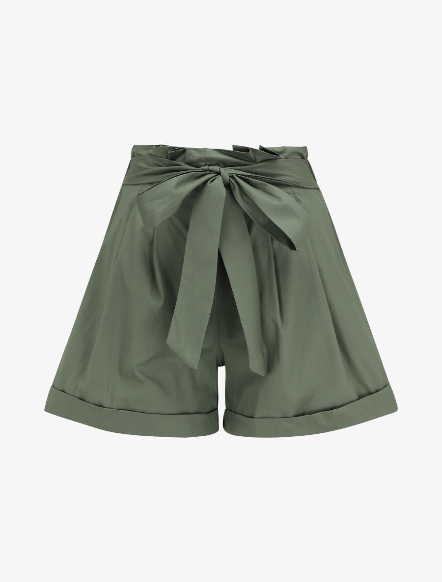 Short taille haute évasé à ourlet - Kaki - 1