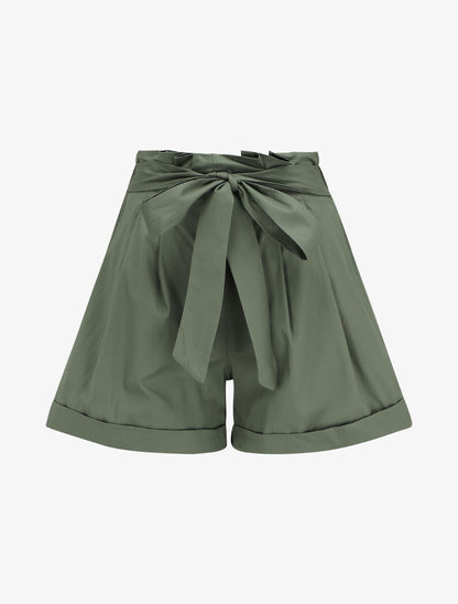 Short taille haute évasé à ourlet - Kaki - 1