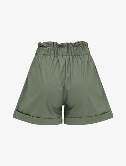 Short taille haute évasé à ourlet - Kaki - 2