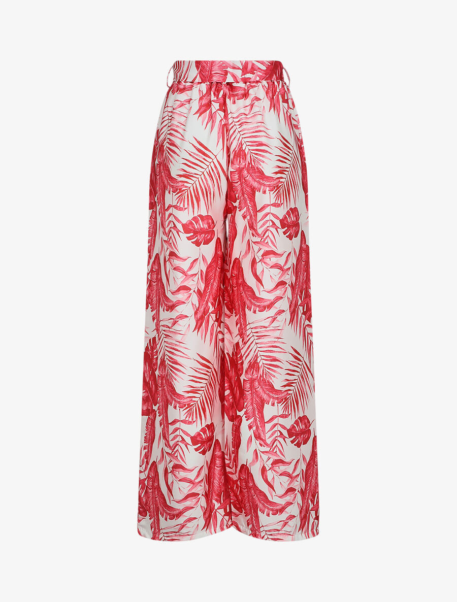 Pantalon satiné imprimé tropical - Rouge - 2
