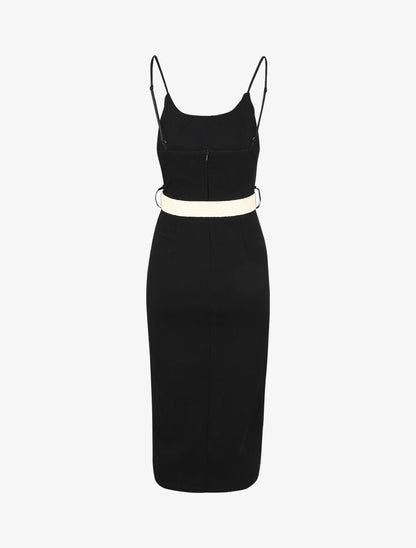 Robe mi-longue fendue - Noir - 2