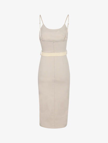 Robe mi-longue fendue - Beige - 2